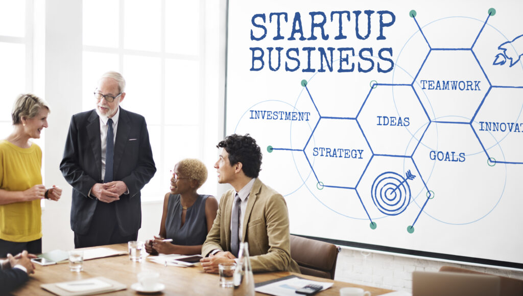 Four person discussing about startup business