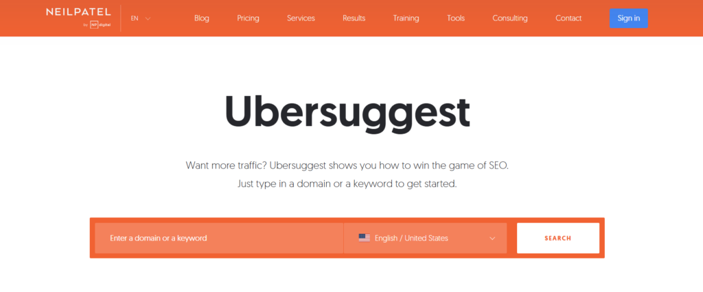 Ubersuggest for keyword research for SEO