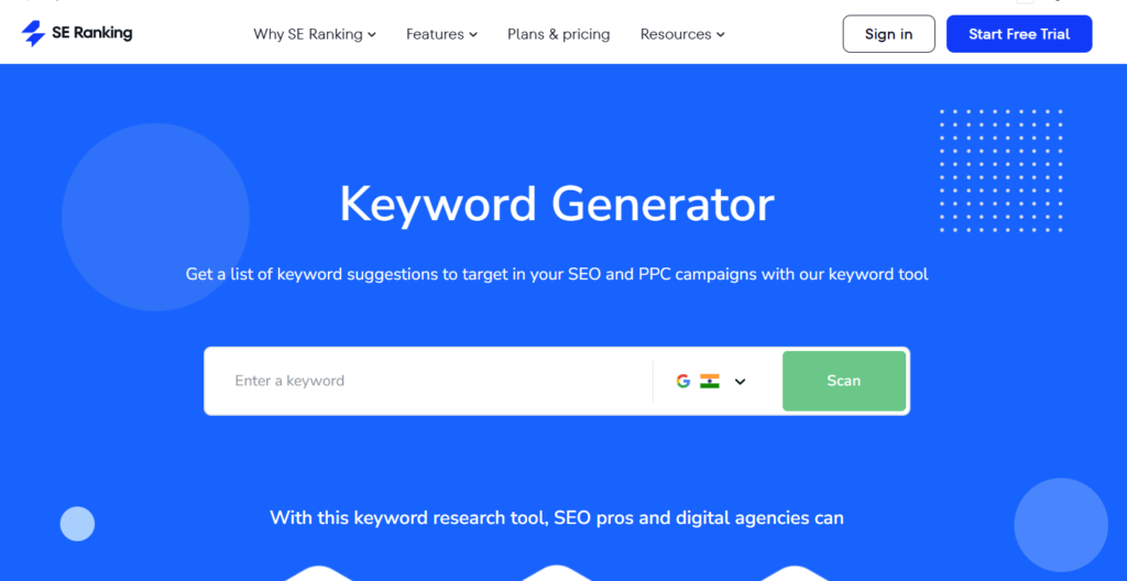 SE Ranking for keyword research for SEO
