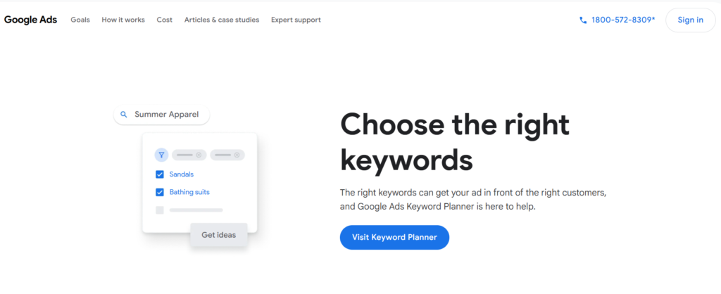 Google Ads keyword planner to choose keywords