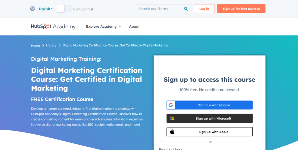 Digital marketing certification by hubSpot academy