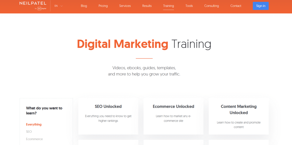 One of the free online digital marketing courses by Neil Patel