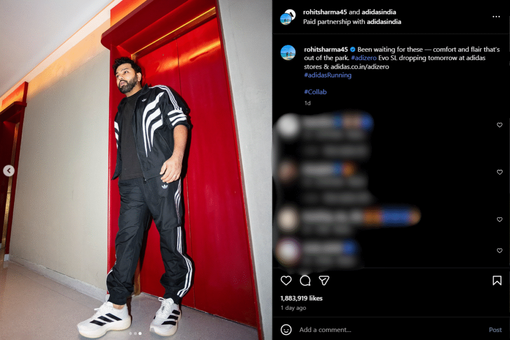 Influencer marketing by Rohit Sharma for adidas
