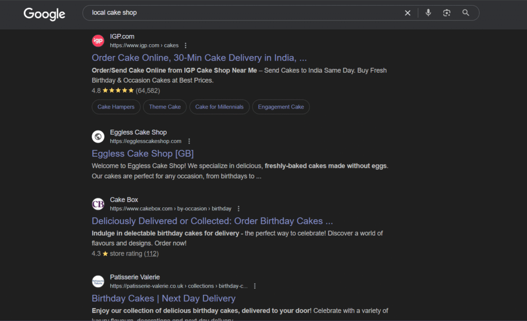 Keyword research for local cake shop