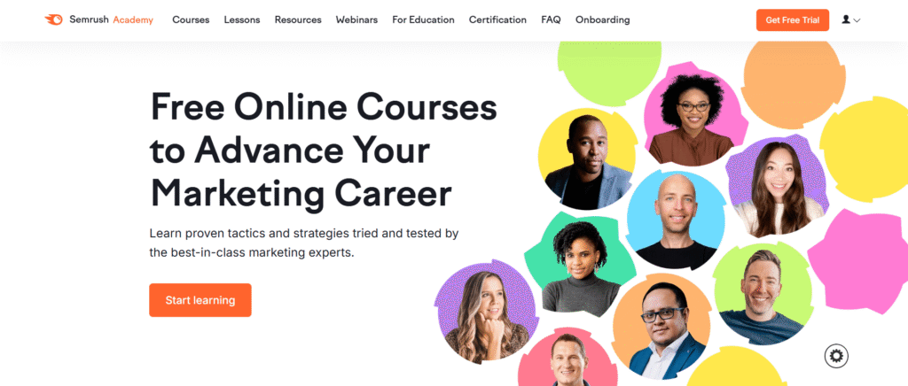 One of the free online digital marketing courses is semrush academy