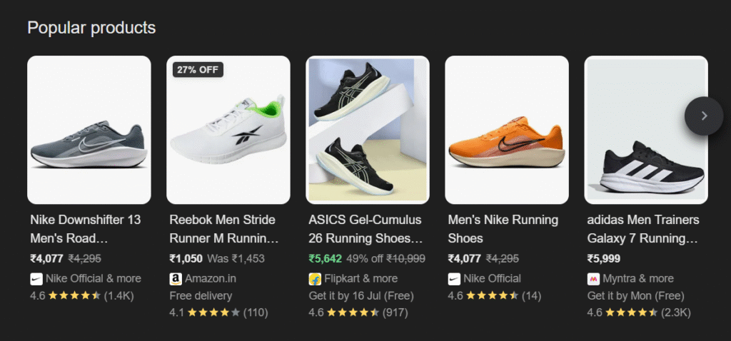 Google Shopping Ads for running shoes