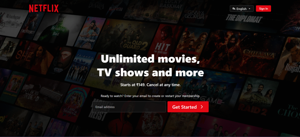 Best high-converting landing page is Netflix