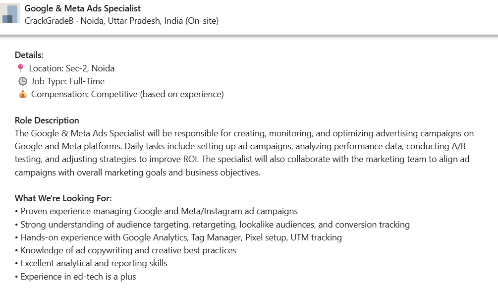 Paid media specialist job description