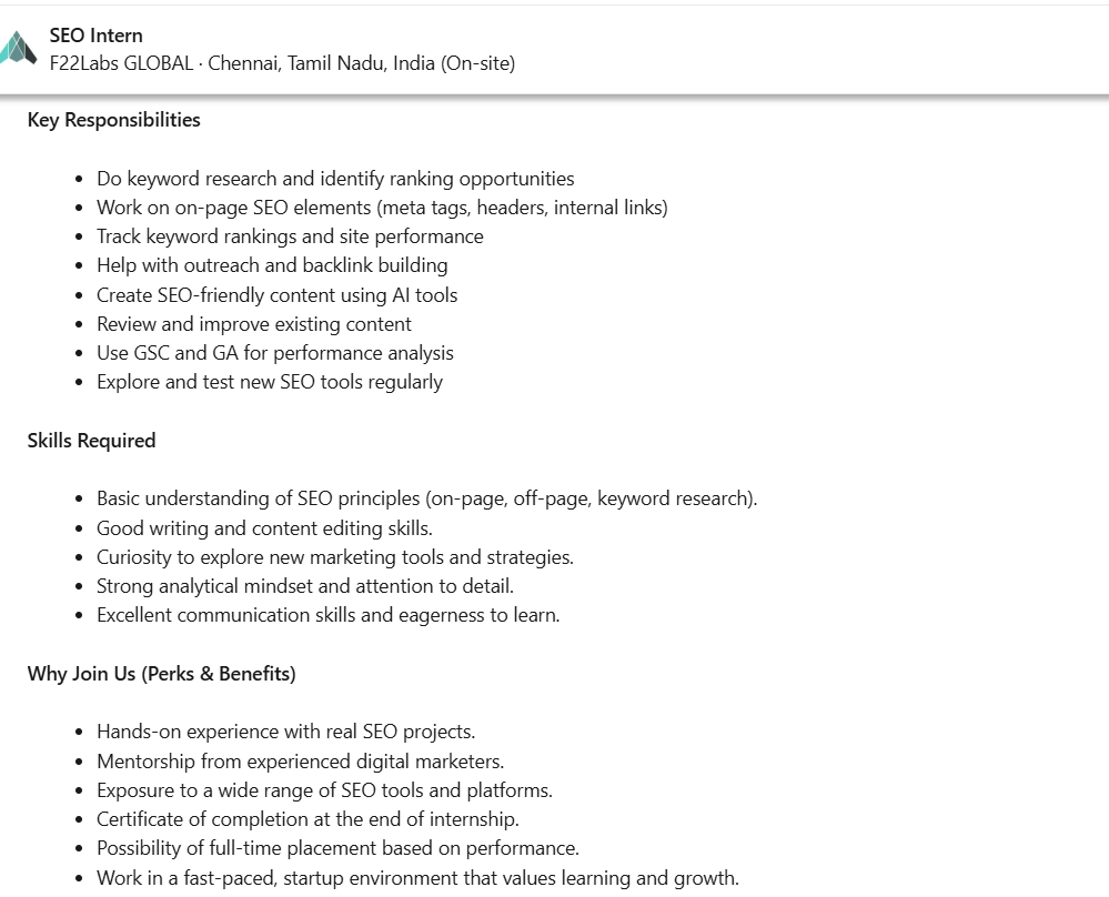 Digital marketing jobs for freshers -SEO Analyst