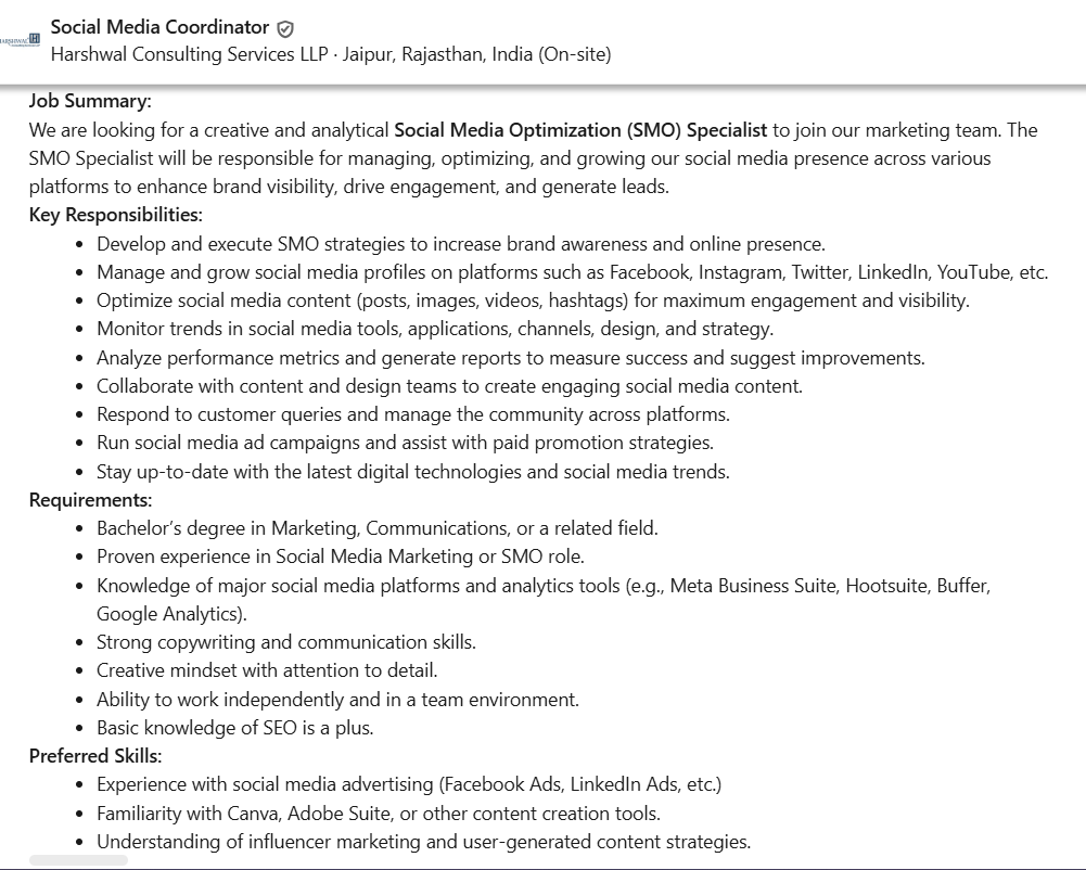 One of the social media marketing jobs for freshers is engagement coordinator