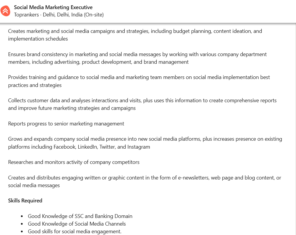 One of the digital marketing jobs for freshers is social media executive