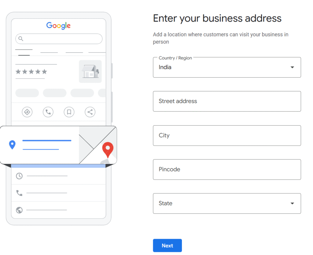 Enter your address for Google Business Profile