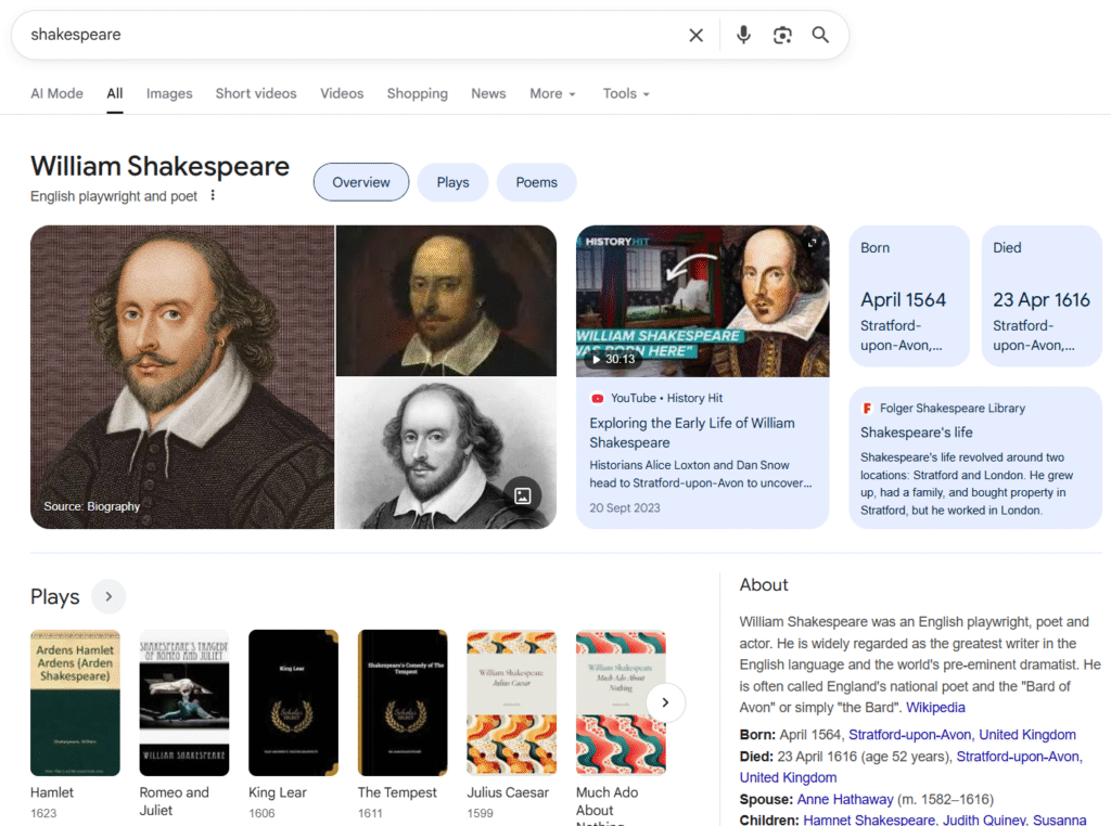 example of knowledge panel in Google 