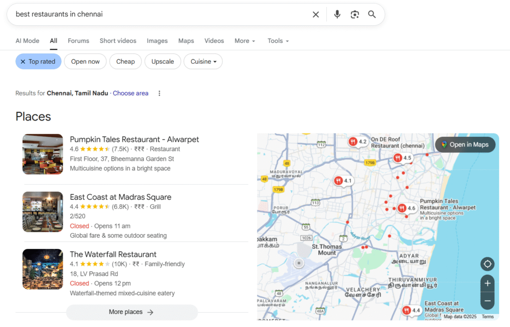 example of local packs in Google