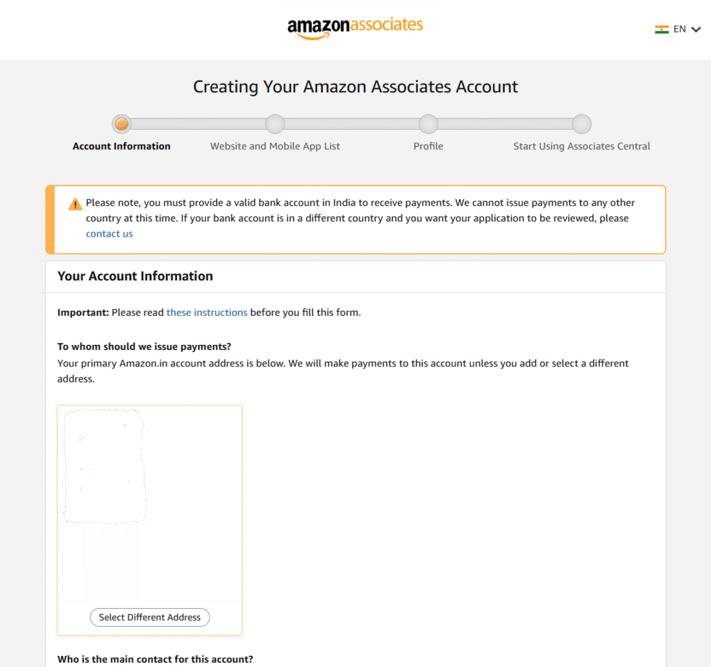 filling personal information in amazon associates