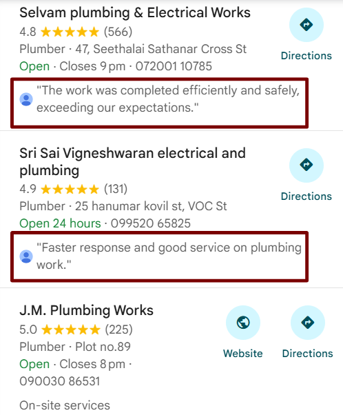 review justification provided in Google search bar