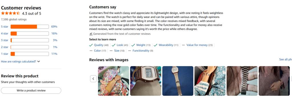 Customer reviews and ratings in Amazon